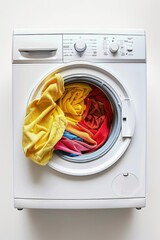 A washing machine filled with clothes, ideal for laundry concepts
