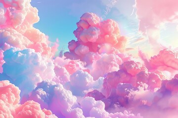 whimsical cotton candy dreamland abstract digital illustration - obrazy, fototapety, plakaty