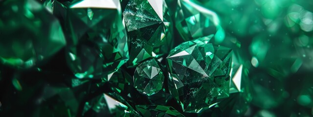 Sparkling Emerald Gems Cluster - Abstract Geometric Green Crystal Formation