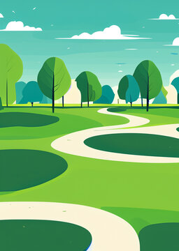 beau parc arbor&eacute; en dessin ia, arbres et petits chemins