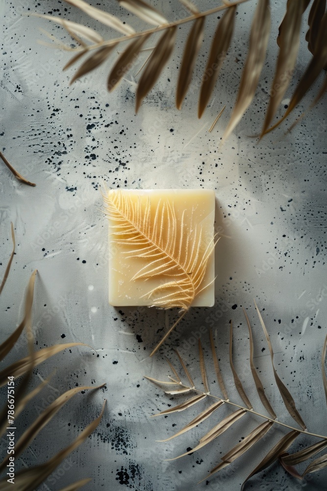 Poster a simple soap bar on a counter. suitable for hygiene or bathroom concepts