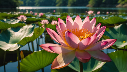 stunning, lotuses ,a lake ,Japan creativity