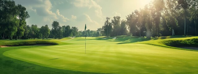 Golf green resort in beautiful sport day. Modern golf sport location