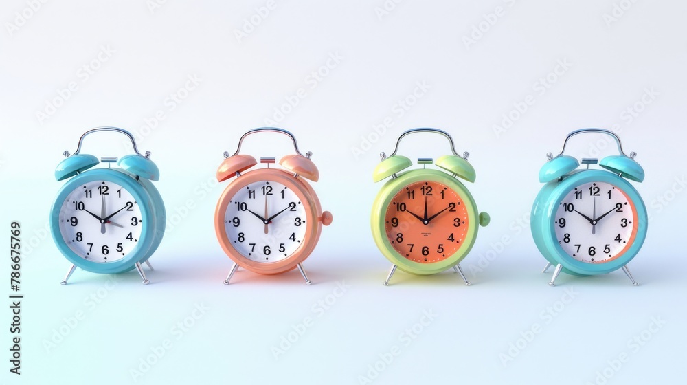 Aufkleber Three alarm clocks lined up next to each other. Suitable for time management concepts