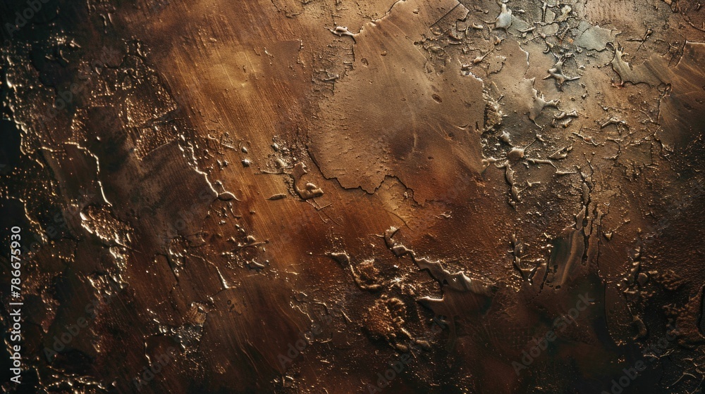 Poster close-up of weathered wooden surface with peeling paint. suitable for backgrounds or textures