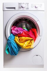 Colorful towels inside a washing machine. Perfect for household and laundry concepts
