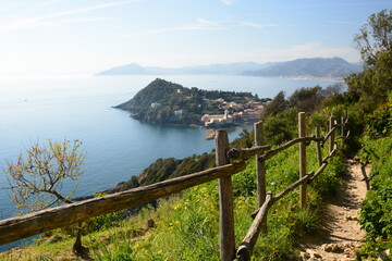 The hiking trail to Punta Manara. Sestri Levante. Liguria. Italy - obrazy, fototapety, plakaty