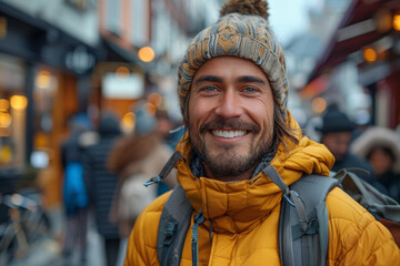 Obraz premium A kind smile shared with a stranger, brightening their day and fostering a sense of goodwill in the world. Concept of positivity and friendliness. Generative Ai.