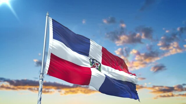 Dominican Republic flag Waving Realistic With Sky
