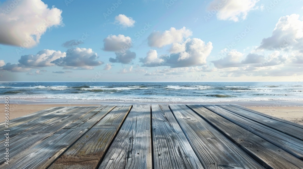 Canvas Prints A wooden deck overlooking the ocean. Perfect for travel brochures