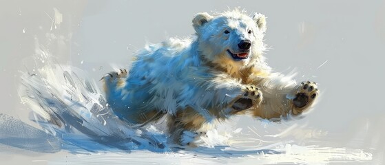 Cartoon polar bears dancing in watercolor style for cards and prints - obrazy, fototapety, plakaty