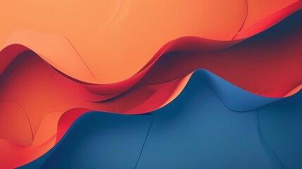 Abstract orange and red waves on a blue background