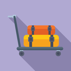Luggage trolley with travel bags icon flat vector. Delivery security. Metal balance