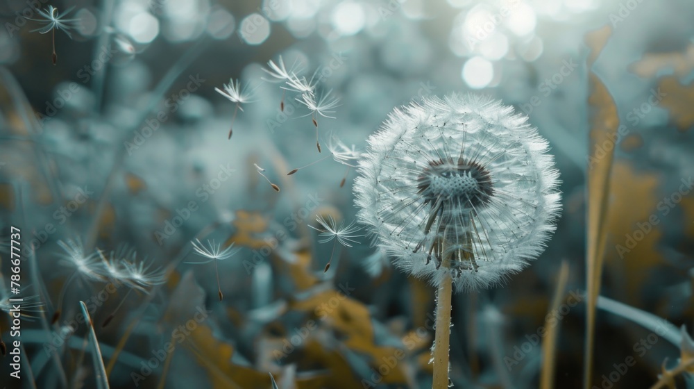 Aufkleber close up of a dandelion in a field, suitable for nature and botanical themes