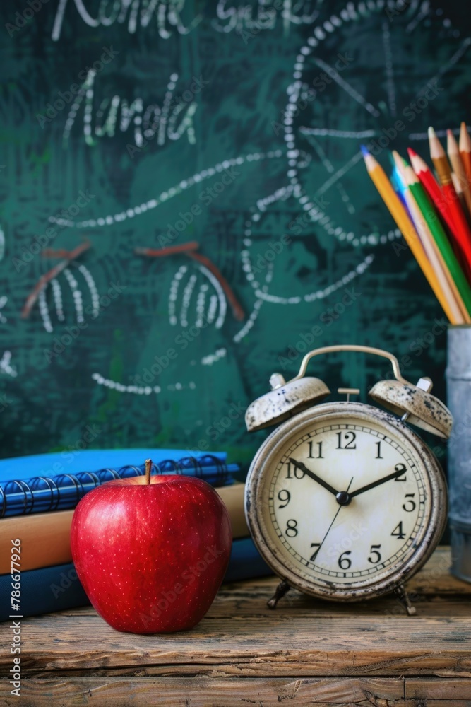 Poster a collection of essential items for studying and time management. perfect for educational and produc