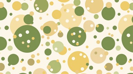 Abstract pattern with green and yellow circles on a beige background.