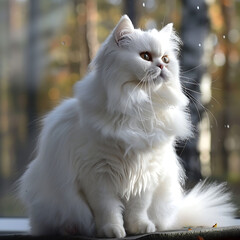 white persian cat on the street