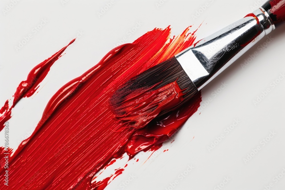 Poster paintbrush with red paint on white background. suitable for art and creativity concepts