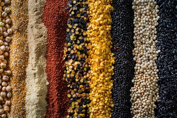 Close up of a variety of grains, suitable for food and agriculture concepts