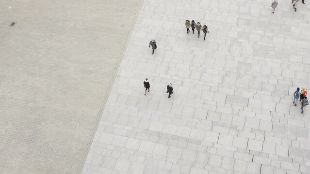 Aerial view of tourists walking
