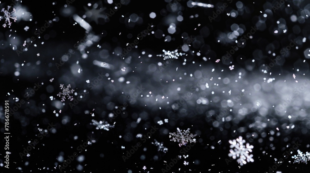 Canvas Prints Snow flakes falling on a dark, minimalist background. Perfect for winter-themed designs