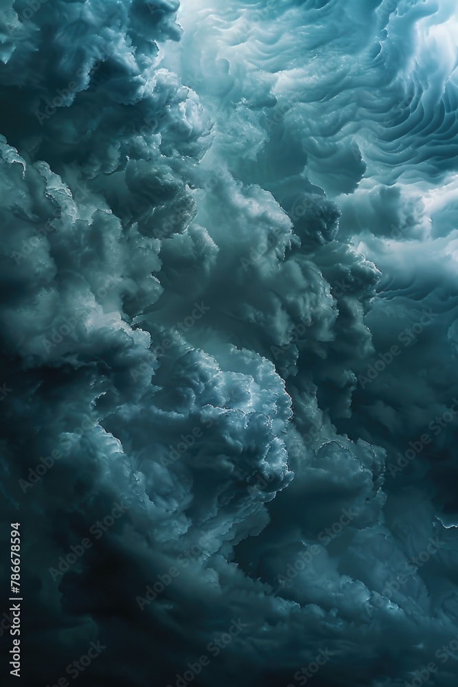 Poster a plane soaring through a sky filled with fluffy clouds. ideal for travel and aviation concepts