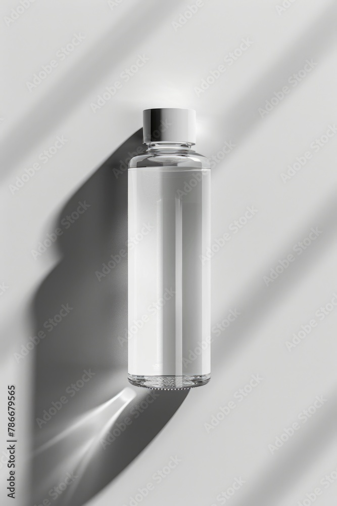 Poster a bottle of water sitting on a table. suitable for various uses