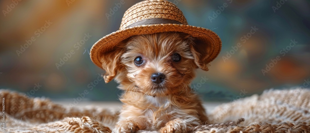 Canvas Prints Illustration of a pet dog in a panama hat, a cute cartoon character clipart good for cards and prints - Canvas Prints
