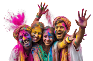 PNG Indian people celebrating Holi festival holi adult togetherness.
