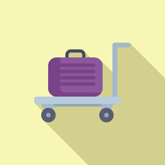 Luggage trolley with small bag icon flat vector. Delivery trip. Metal object
