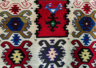 Fototapeta na wymiar Colorful Pirot carpet with beautiful design, Serbia
