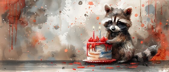 This cute birthday raccoon watercolor illustration is perfect for making cards and prints.