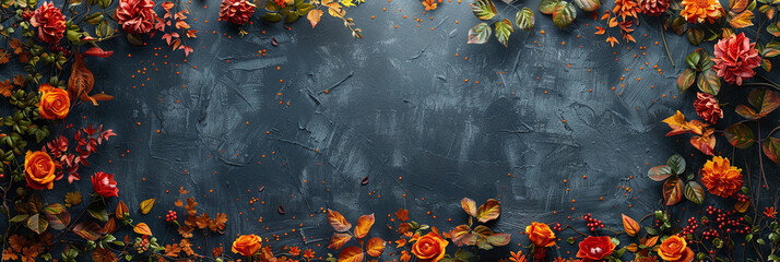 Autumn's Whisper: A Vintage Chalk Mural of Blossoms, Leaves, and Nature's Grandeur