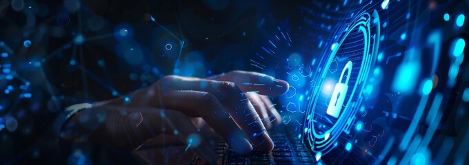 Cybersecurity Concept with Digital Lock and Encryption in a Futuristic Interface