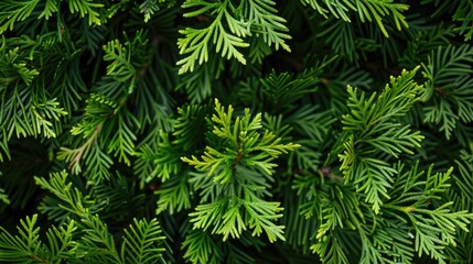 Detailed view of a pine tree with vibrant green leaves, perfect for nature-themed designs