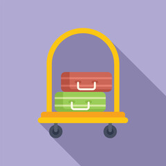 Moving trolley icon flat vector. Service storage. Vacation cart help