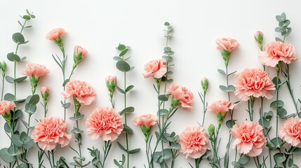 Elegant Peach and Pink Carnations Floral Banner with Copy Space, Suitable for Mother's Day or Wedding Ceremony Decor