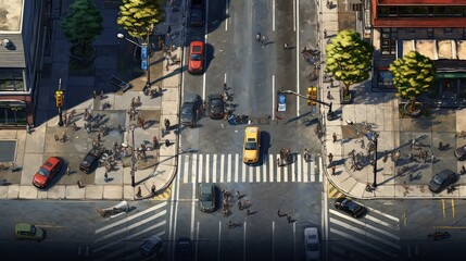 Top View of big City Street Crossing.