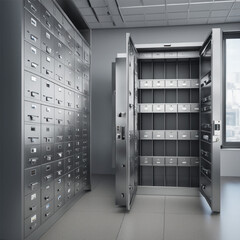Open safety deposit boxes in bank. Business and finance concept. 3D Rendering
