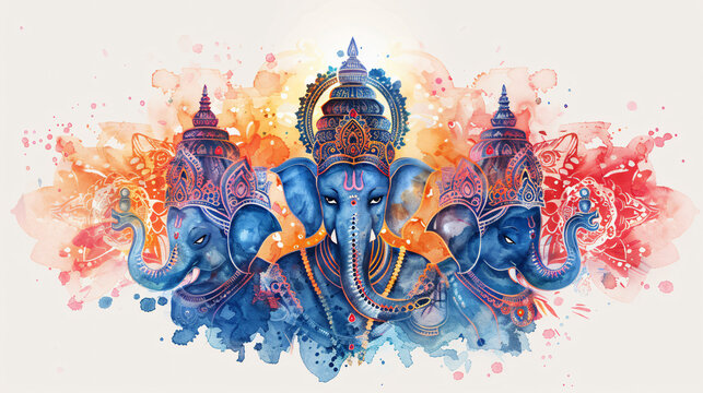 Watercolor illustration for tamil new year with symbols. Asain holiday celebration