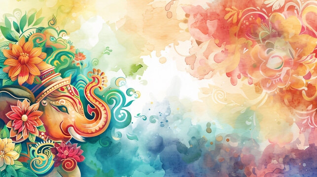 Watercolor illustration for tamil new year with symbols. Asain holiday celebration