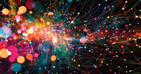 Fototapeta premium Abstract Molecular Structure with Vibrant Colorful Spheres and Network Connections - 3D Scientific Concept Art