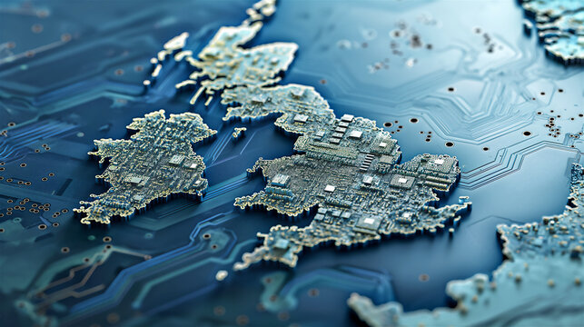 UK map printed on a microchip