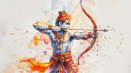 illustration of lord rama with a bow and arrow for ram navami celebration. watercolor style