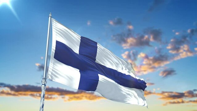Finland flag Waving Realistic With Sky