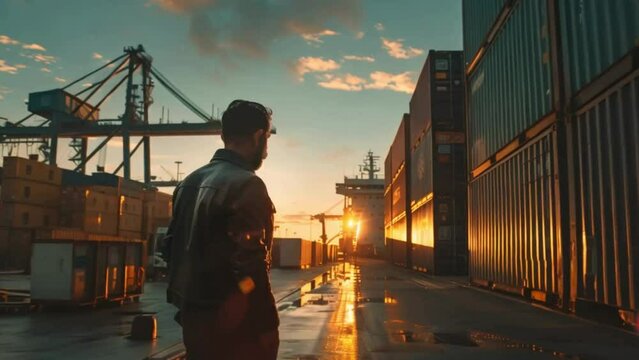 image of man individual handling logistics on a dockyard