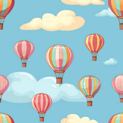 Vintage Hot Air Balloon Illustration Seamless Tile Background