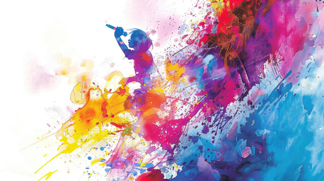 A vibrant blend of colors illustrates a dynamic dancer mid-performance, captured in an abstract, painterly style