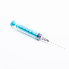 Disposable plastic syringe prepared for injection and vaccination in the hospital. The concept of...