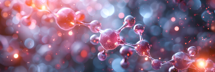Obraz na płótnie Canvas Napabucasin Cancer Drug Molecule Illustration, Glowing orbs in a digital style